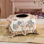boîte mouchoirs résine fleurs baroques classique doré beige salon chambre
