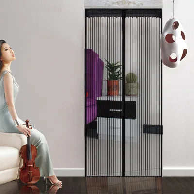 rideau moustiquaire porte velcro aimants marron clair beige rayures horizontales moderne anti insectes protection