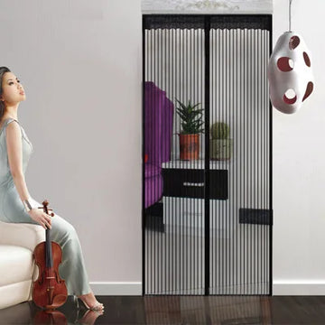 rideau moustiquaire porte velcro aimants marron clair beige rayures horizontales moderne anti insectes protection