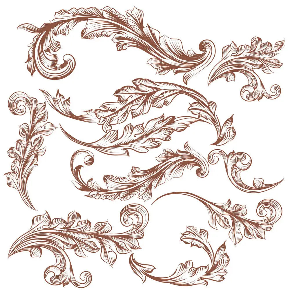 timbres vintage baroques motifs floraux ornements feuilles fleurs marron clair décoration artisanale scrapbooking