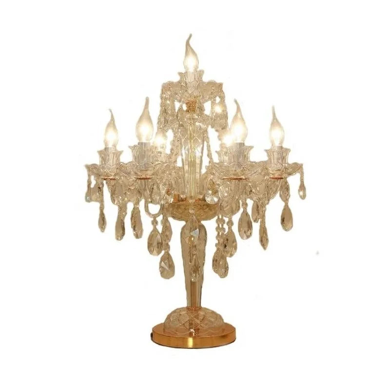 lampe table cristal transparent doré baroque ampoules filament visible 55cm 72cm