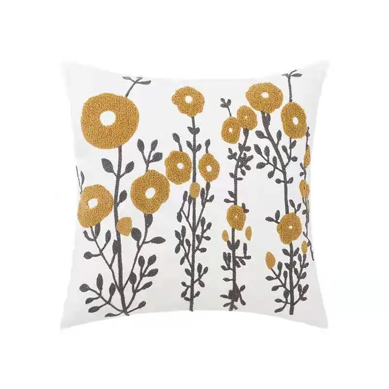 housse coussin brodée géométrique moderne fleur abstraite couleur beige blanc vert jaune décoration intérieure