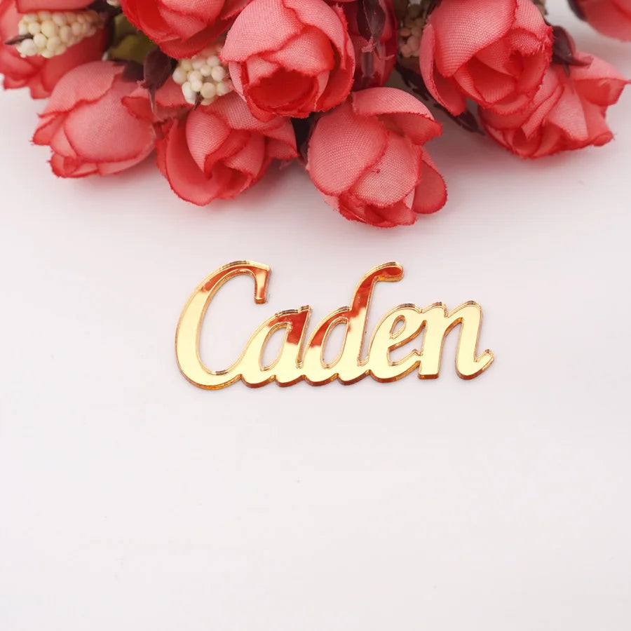 plaque nom personnalisable or argent moderne élégante lettres stylisées brillantes adhésive mariage anniversaire décoration
