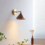 lampe murale industrielle moderne or marron foncé conique réglable bois ampoule led fixée sans