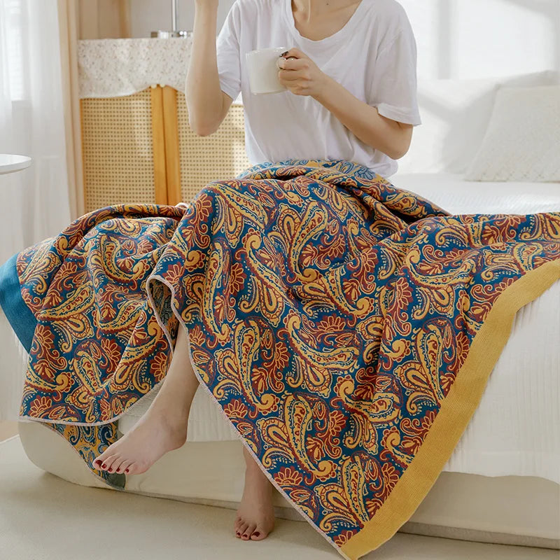 serviette bain coton absorbante rapide douce fleur bleu moderne grande enveloppante maison