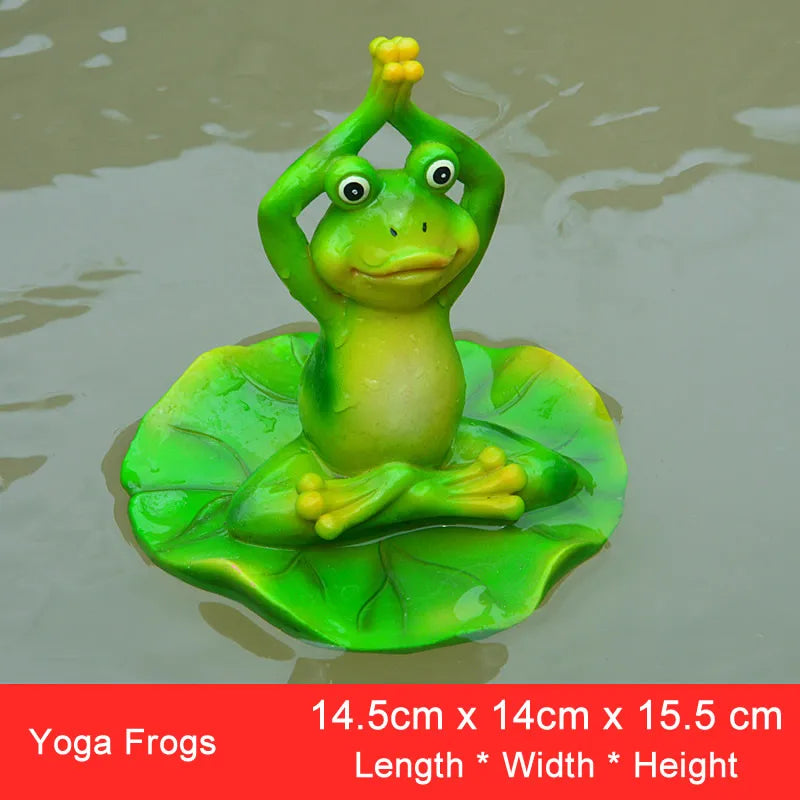 statue grenouille résine décorative jardin étang fleurs lotus sculpture animal décor maison extérieur vert