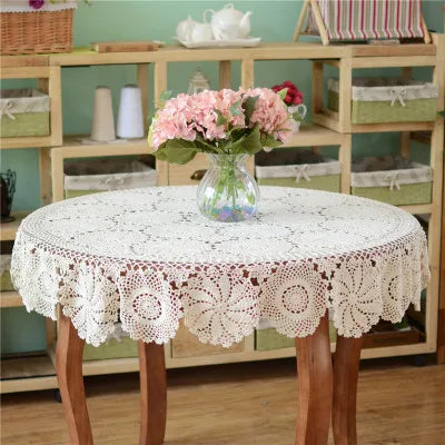 serviette table coton crochetée motifs floraux beige clair traditionnelle maison fête mariage