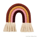 décoration murale arc ciel tissé franges boho chic marron beige bleu marine rose clair