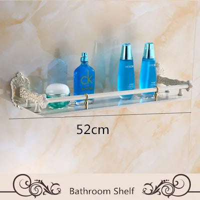 étagère salle bain blanc doré ornements sculptés finition art déco porte serviettes savon brosse