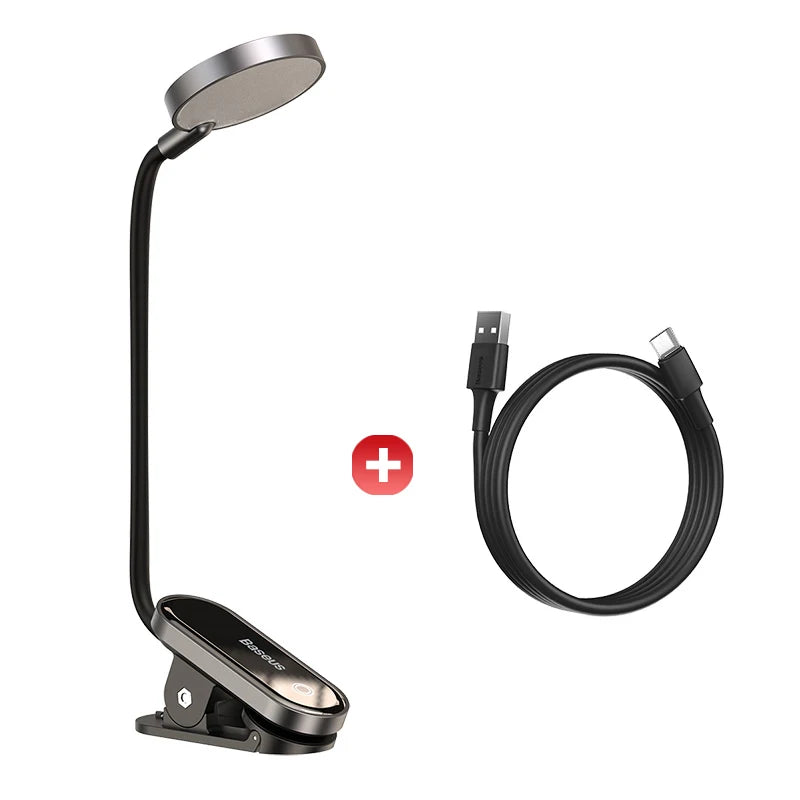 lampe lecture led rechargeable sans fil clip table réglable moderne noire toucher interrupteur