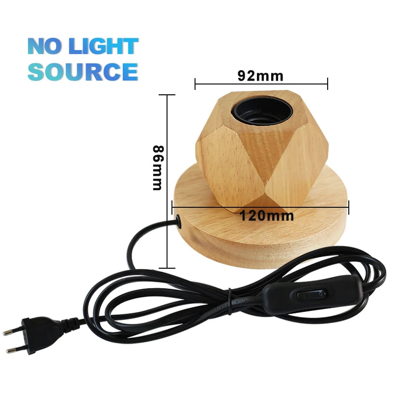 lampe table bois moderne industriel ampoule filament visible cylindre cube octaèdre chambre coucher deco