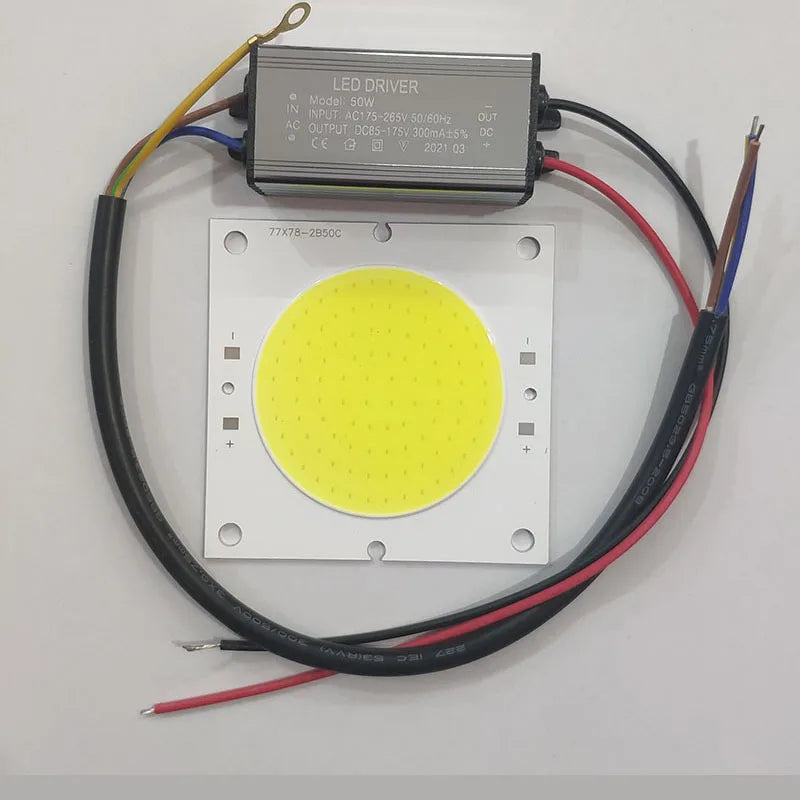 puce led cob 50w driver câbles lampadaire extérieur blanc jaune électronique