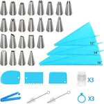 ensemble pâtisserie embouts coniques sacs pâte rose bleu grattoirs brosses nettoyage outils boulangerie