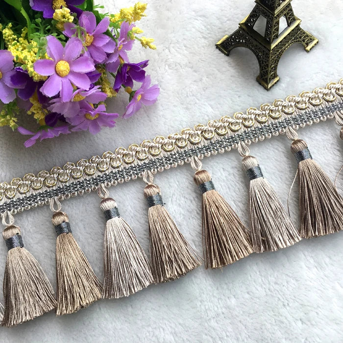 rideau polyester franges couleurs multiples bordure decoratif elegante textile maison
