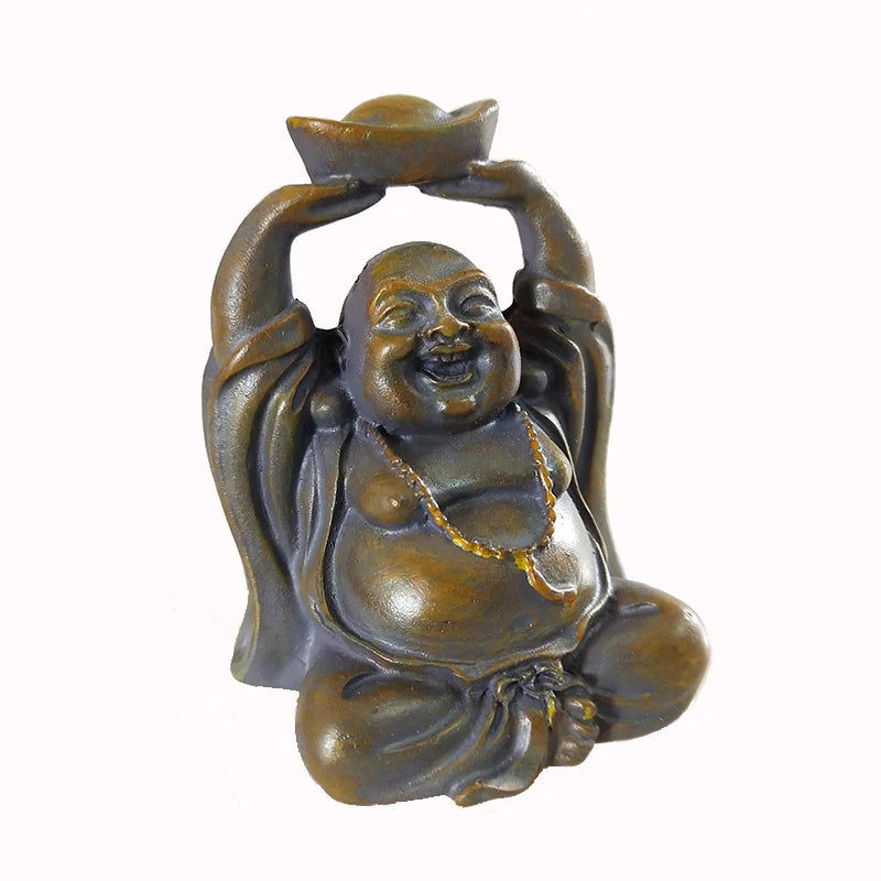 statue bouddha souriant bronze vieilli résine maison jardin décoration traditionnelle asiatique coupe prosperityargent