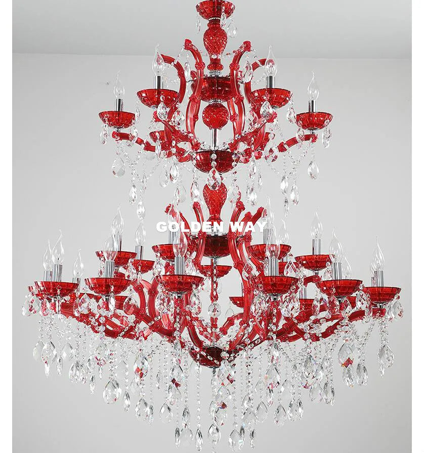lustre cristal rouge transparent baroque classique encastrée led 105cm haute luminosité