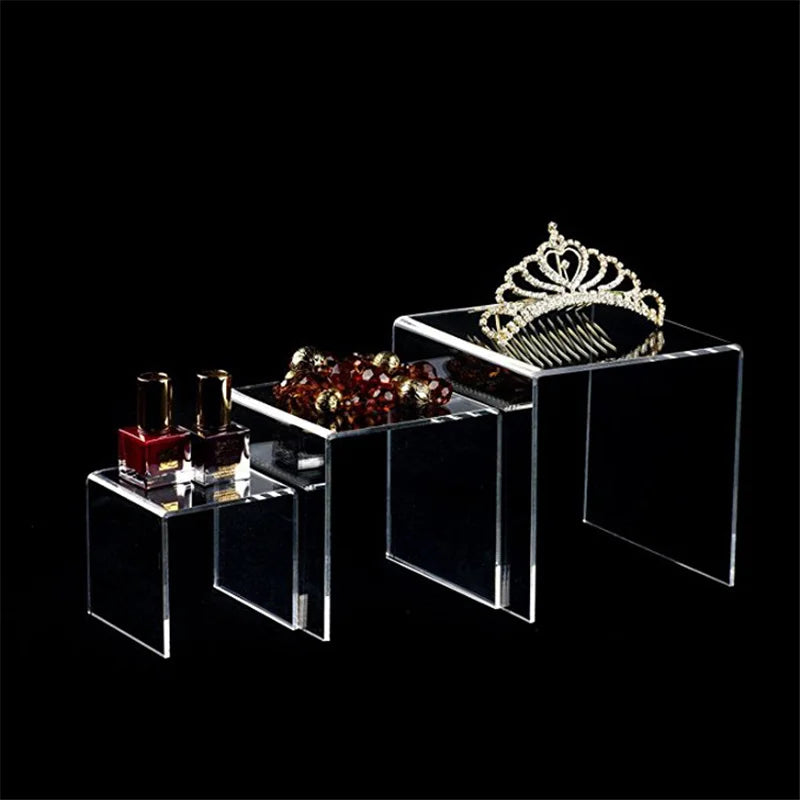 présentoirs transparents multi niveaux moderne bijoux vernis ongles desserts vin minimaliste réutilisable respectueux environnement