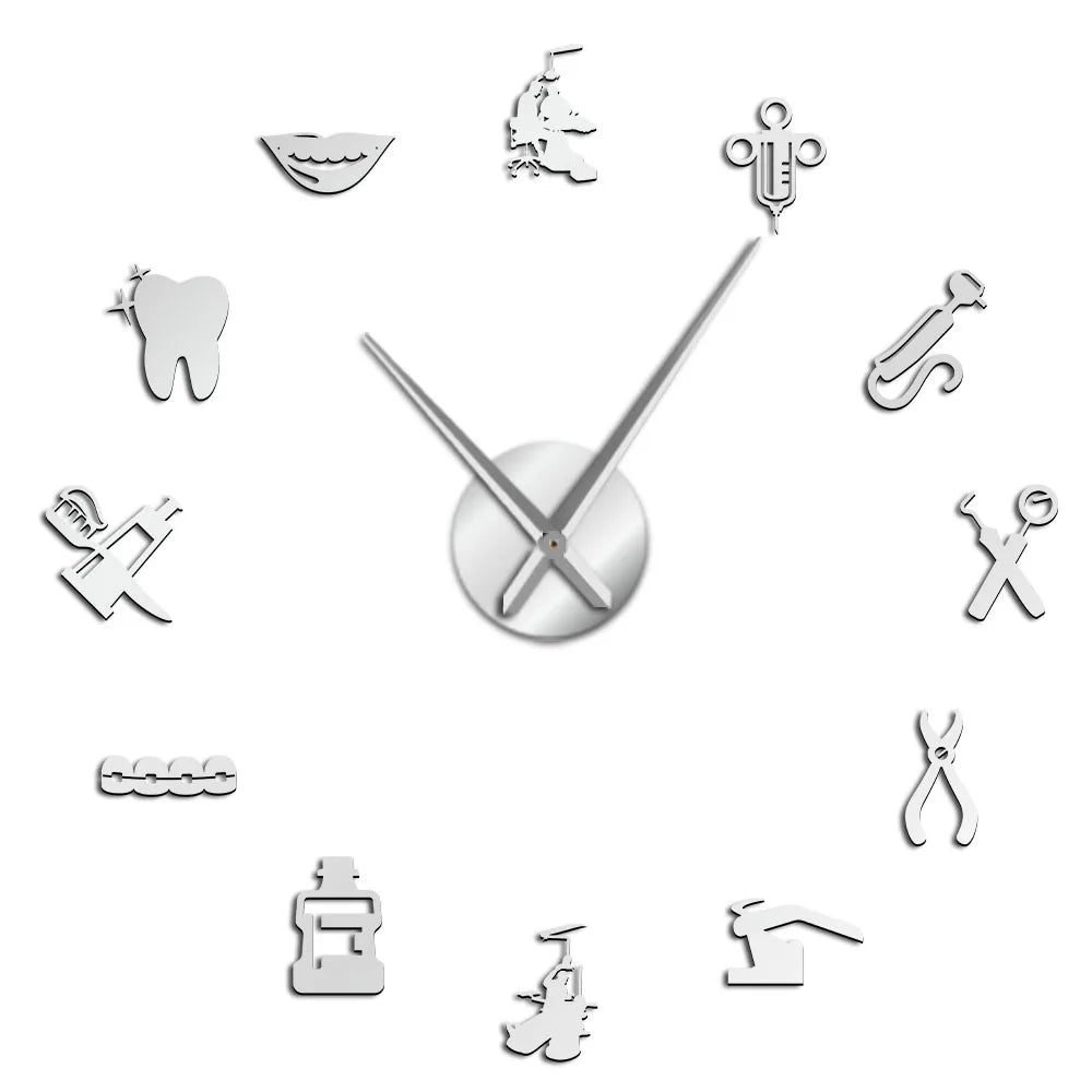 horloge murale moderne argent noir doré lumineuse icônes médicales adhésive grande salle manger chambre