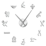 horloge murale moderne argent noir doré lumineuse icônes médicales adhésive grande salle manger chambre