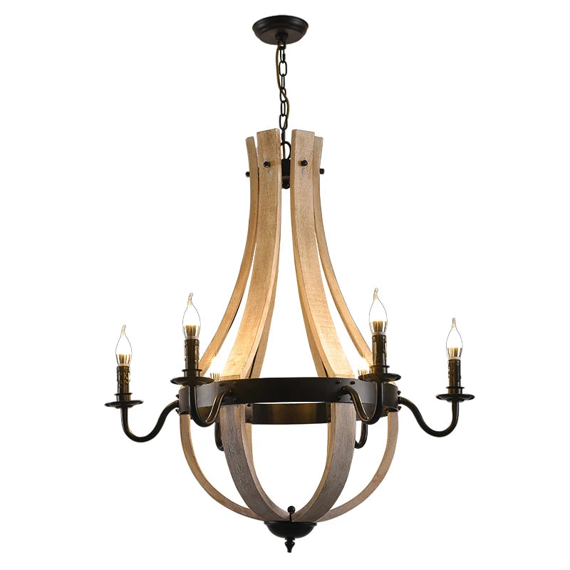 chandelier rustique bois marron vieilli 12 lumières suspension industrielle