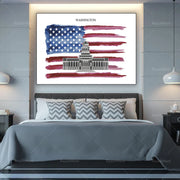 affiche toile aquarelle capitol américain moderne patriotique bleu rouge blanc