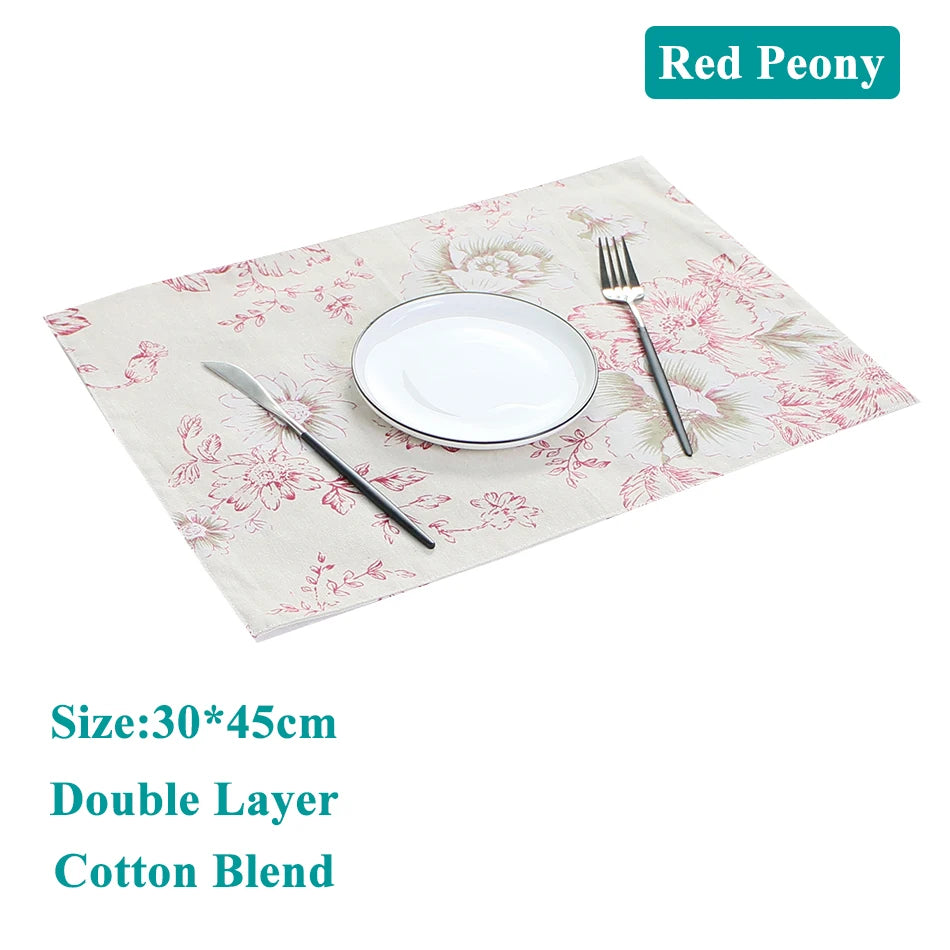 serviettes table rectangulaires coton polyester fleurées beige noir rose clair farmhouse vintage respectueux environnement