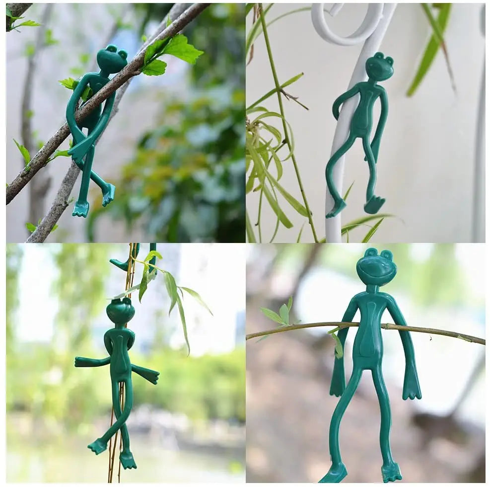 sangles support plantes decoratives grenouilles vert turquoise decoratives jardin ludiques fixations branches cables