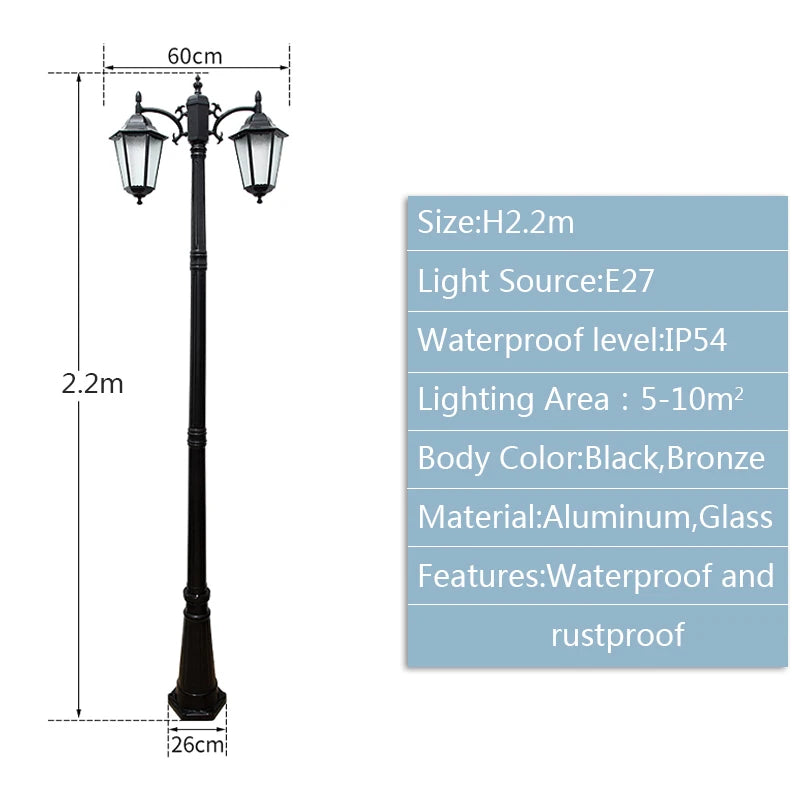 lampadaire classique bronze noir verre ondulations deux têtes éclairage extérieur led haute qualité aluminium