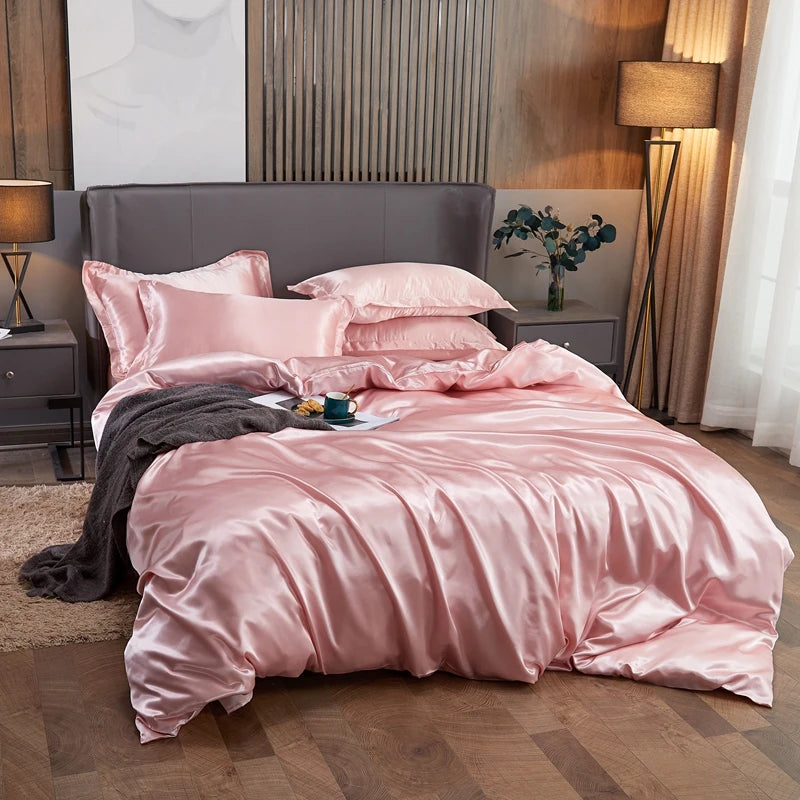 Ensemble literie satin rayonne beige avec oreillers décoratifs