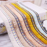 rubans jacquard franges motifs géométriques bleu rouge blanc rose ethnique boho chic opaques decoration