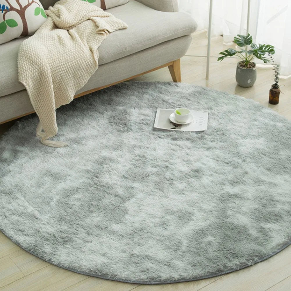 tapis rond peluche douce moderne gris clair marron foncé salon chambre décoration