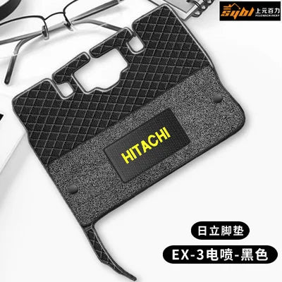 tapis sol rouge noir quilté moderne hitachi logo cabine véhicule