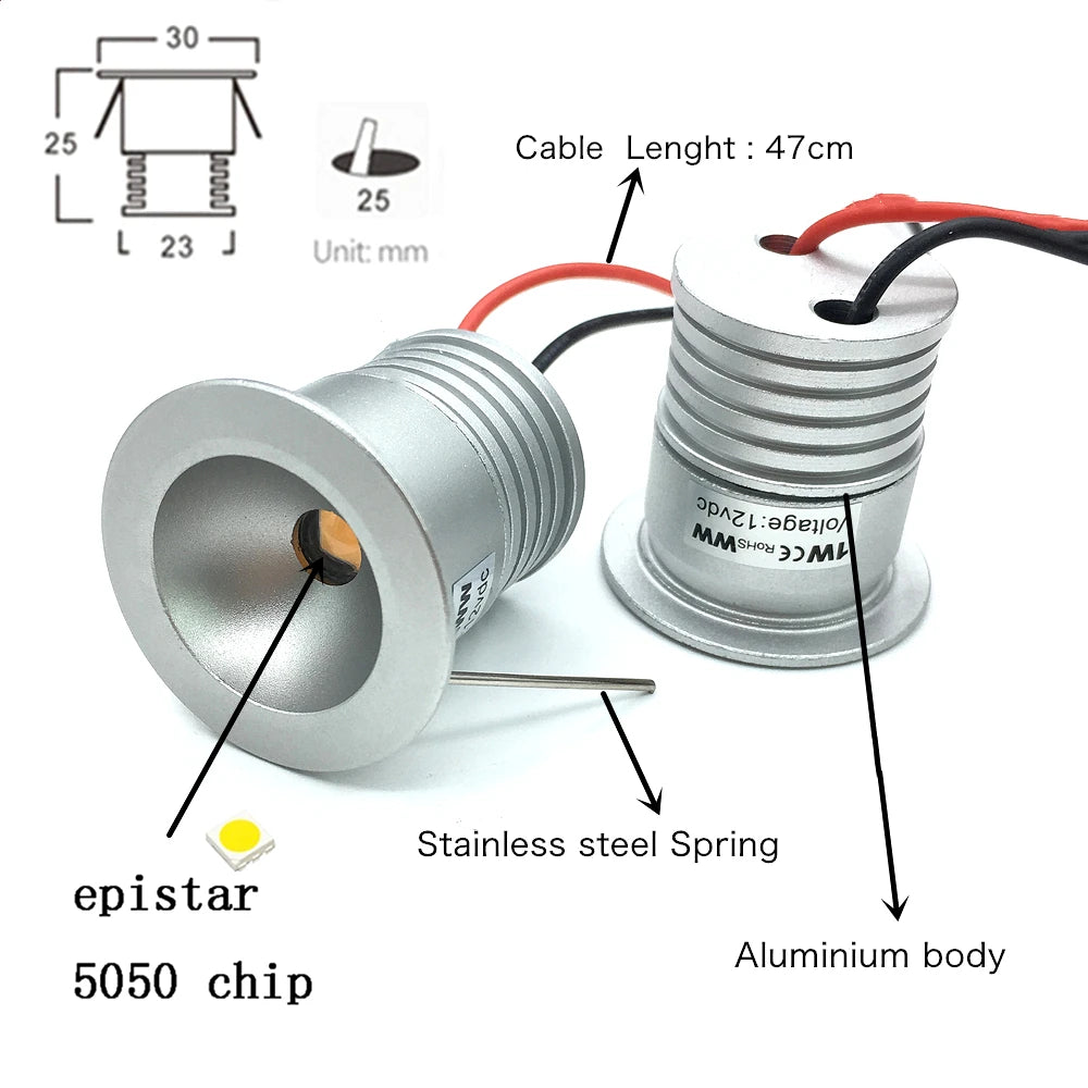 Spot LED argenté moderne 12V 30x25x23mm IP65 6000k 3000k 47cm câble