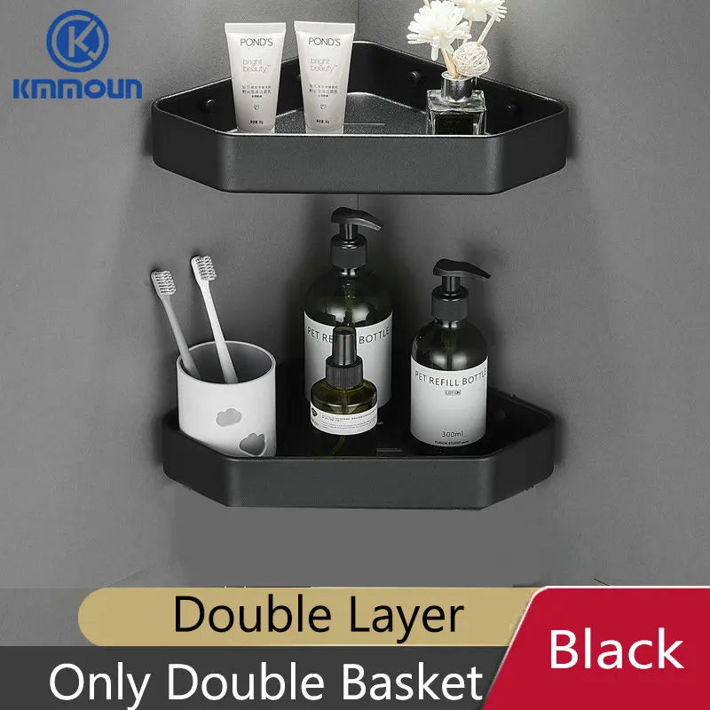 étagère d'angle aluminium noir mat salle bain moderne étagère gris mat salle douche clips
