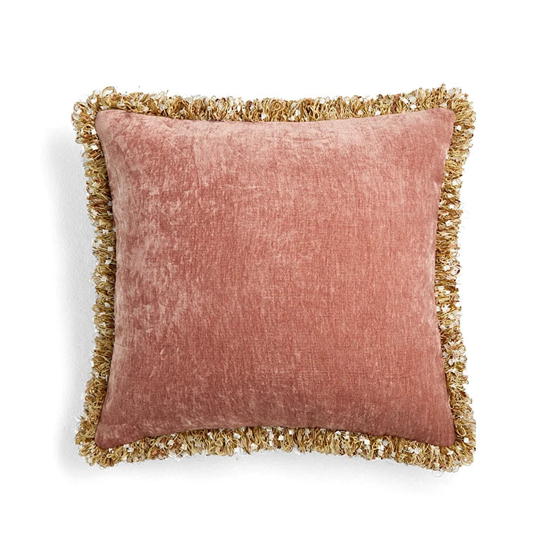 taies d'oreiller jacquard géométrique rose pâle bordure dorée élégantes polyester respectueuses environnement casa decoration
