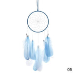 attrape rêves traditionnel plumes bois blanc rose violet bleuclair fil suspension