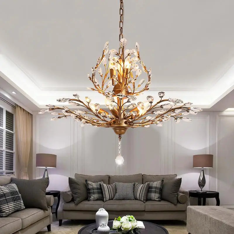 lustre moderne branches cristal chrome doré éclairage intérieur salon chambre boutique