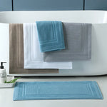 tapis bain coton gris blanc bleu olive bordure brodée absorption rapide antidérapant machine laver