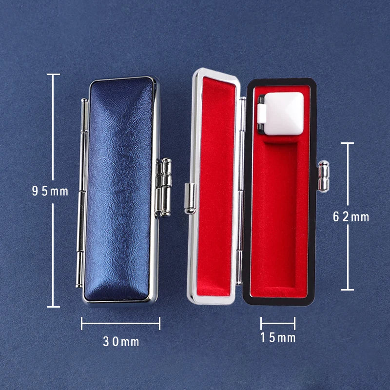 boîte rangement stylos simili cuir clics métalliques classique couleur bleue rouge marron