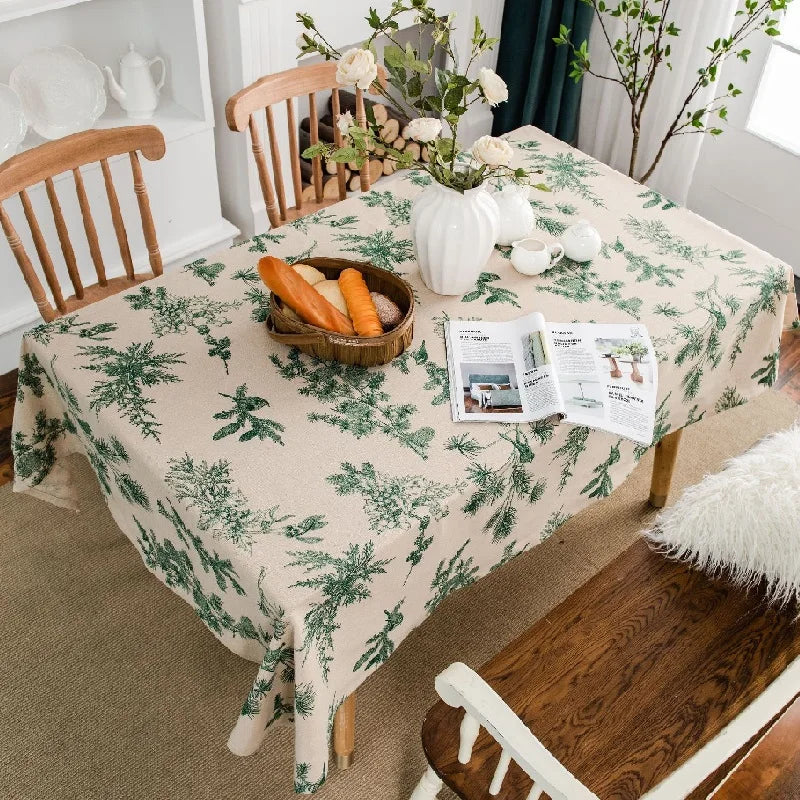 nappe lin verte imprimée branches feuilles classique rustique mariage maison festive