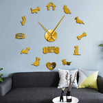 horloge murale moderne chien maison os cœur salon quartz aiguille noir doré stickers