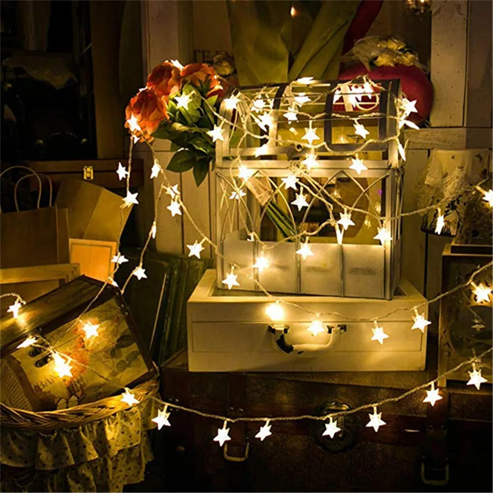 guirlande lumineuse étoiles blanc doré LED USB batterie AA extérieure Noël décoration festive mariage