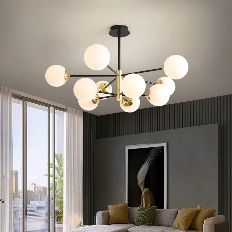 suspension lumineuse moderne boules sphériques translucides noir doré led echangement facile