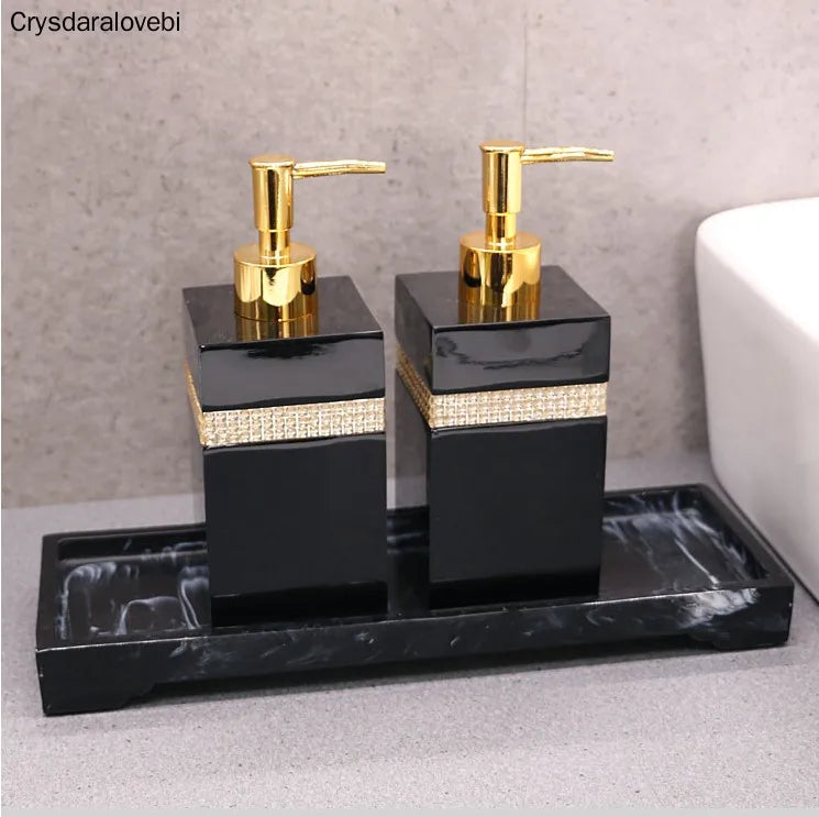 distributeur savon huiles essentielles moderne élégant blanc noir marbré set accessoires