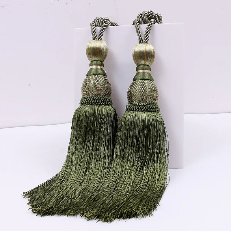 pompons rideau élégants rose doré gris rouge marron tissu uni noeuds décoratifs fixés