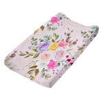 housse matelas langer coton feuilles tropicales moderne vert rose bleu blanc