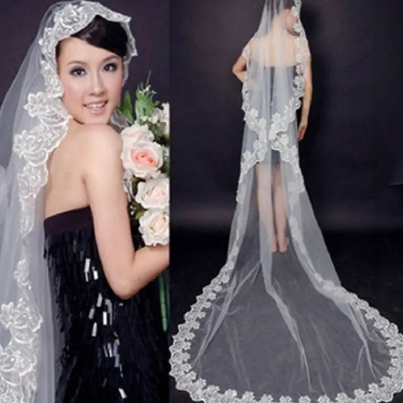 voile mariée femme blanc dentelle florale bord festonné classique cathédrale opacité festive