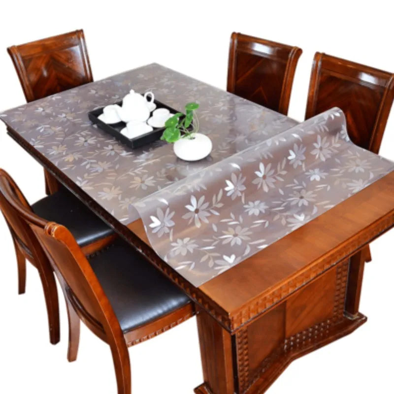 nappe table transparente pvc motif floral fleurs moderne imperméable protection cuisine table manger