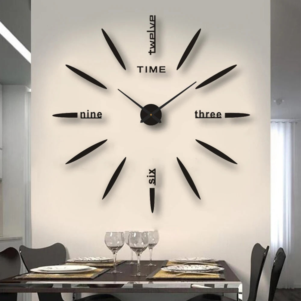 horloge murale moderne aiguilles noir doré argenté relief quartz salle manger salon minimaliste