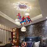 suspension lumineuse enfantine rouge bleu spiderman figurines toile araignee moderne